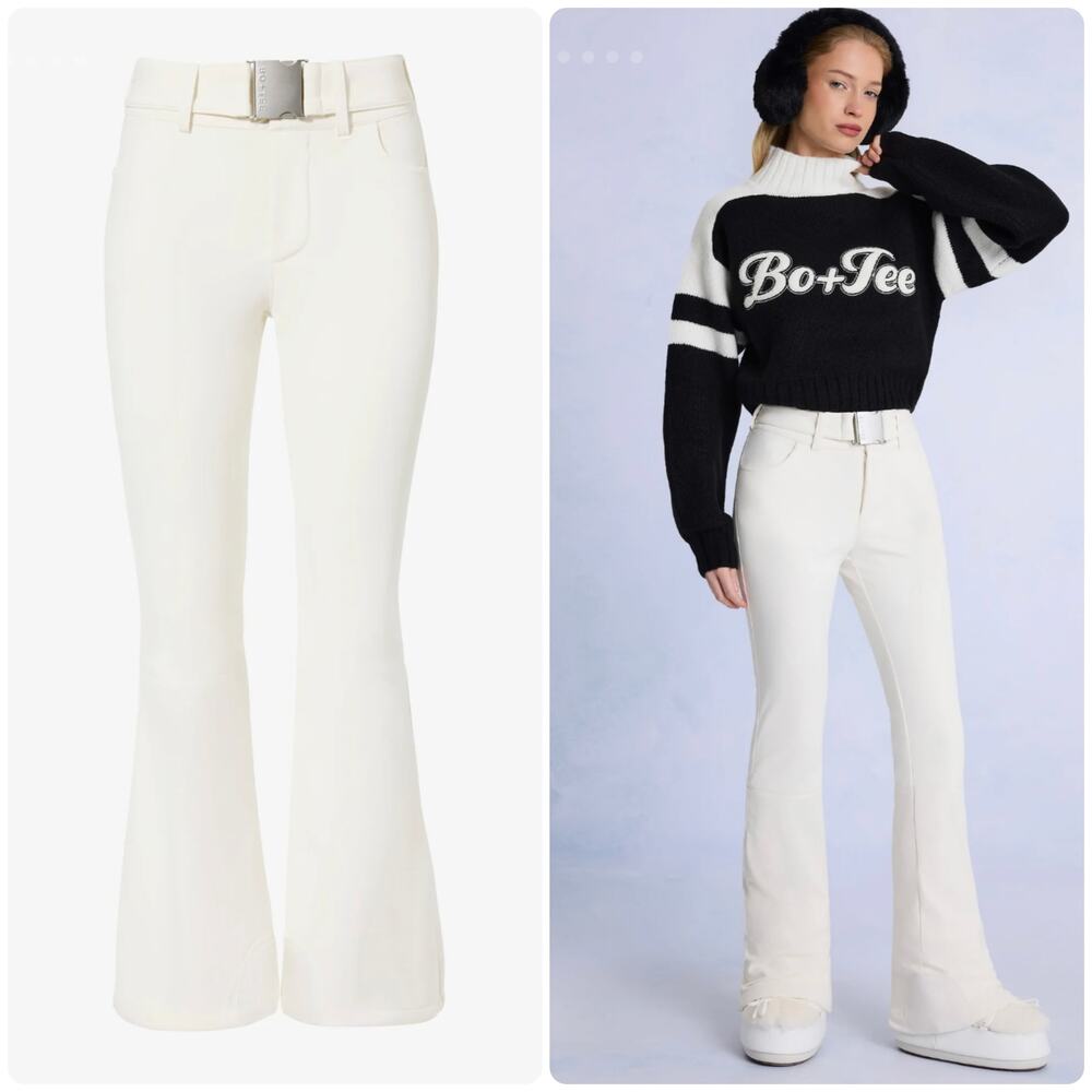 Bo+tee Oh Polly Waterproof Belted Ski Salopettes Snow Pants in Ice White Size S